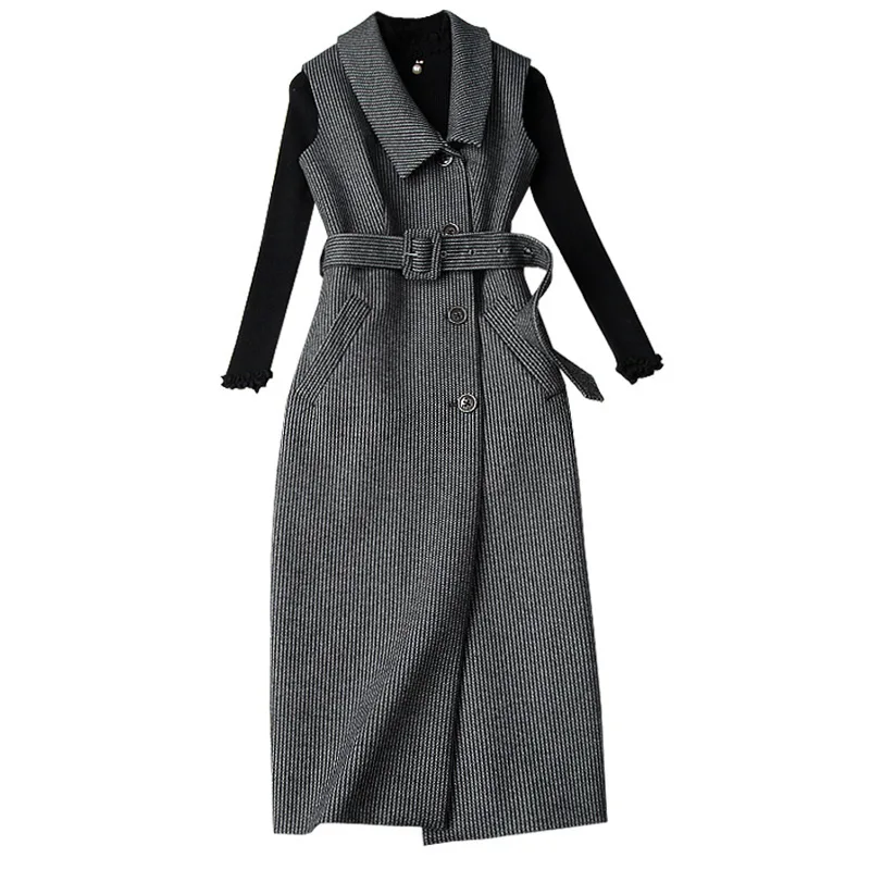 Women elegant long vest dress sashes single breasted autumn winter dress suit + ruffles perals sweater two piece set 2020
Women elegant long vest dress sashes single breasted autumn winter dress suit + ruffles perals sweater two piece set 2020