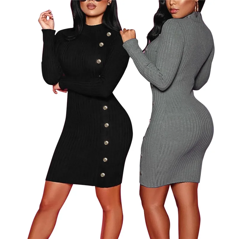 Women Long Sleeve Buttoned Knitted Turtleneck Dress Fashion Ladies Buttoned Autumn Spring Casual Streetwear Club Bodycon Vestido
Women Long Sleeve Buttoned Knitted Turtleneck Dress Fashion Ladies Buttoned Autumn Spring Casual Streetwear Club Bodycon Vestido
