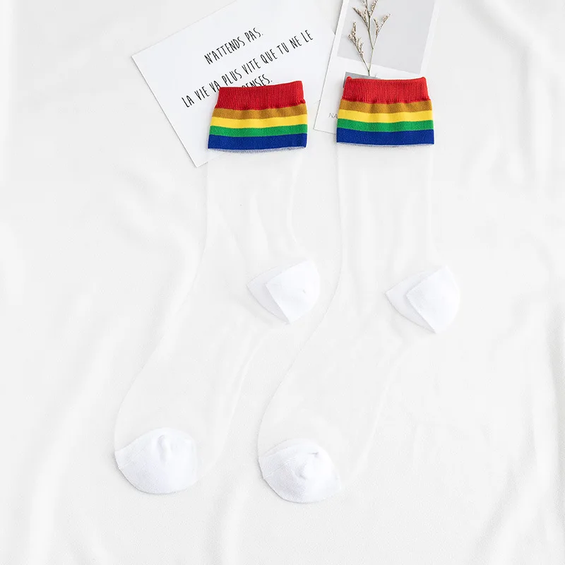 New Online Hot Glass Silk Transparent Fishnet Women Socks Harajuku Rainbow-Colored Cotton Women All-match Sexy Thin Streetwear
New Online Hot Glass Silk Transparent Fishnet Women Socks Harajuku Rainbow-Colored Cotton Women All-match Sexy Thin Streetwear