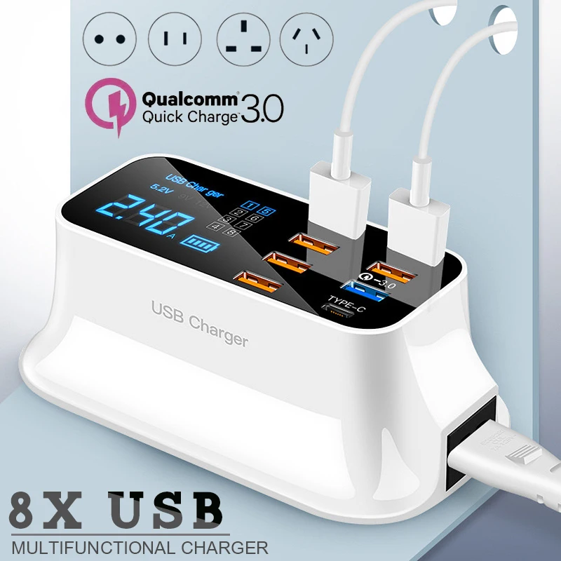 Станция быстрой зарядки QC 3,0 с 8 USB-портами и ЖК-дисплеем, 1 шт.
Станция быстрой зарядки QC 3,0 с 8 USB-портами и ЖК-дисплеем, 1 шт.