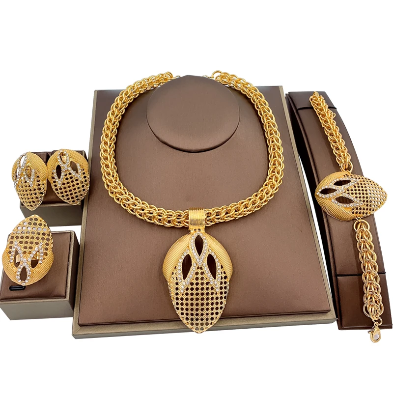 Fashion Woman African Style Jewelry Sets Necklace Bracelet Earrings Ring Party Luxury Crystal Jewelry Accessories
Fashion Woman African Style Jewelry Sets Necklace Bracelet Earrings Ring Party Luxury Crystal Jewelry Accessories