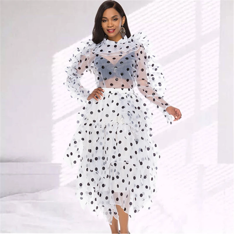 2 Piece Set Women Casual Sets Skirt and Blouse Polka Dot Ruffle See Through Thin Transparent Tops Elegant Fashion Female Clothes
2 Piece Set Women Casual Sets Skirt and Blouse Polka Dot Ruffle See Through Thin Transparent Tops Elegant Fashion Female Clothes