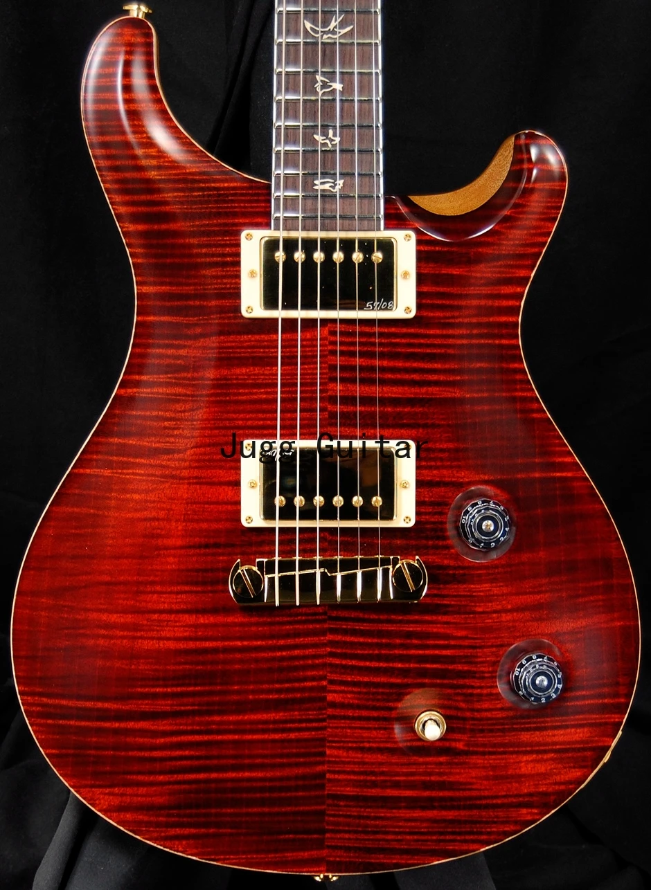 

25th Anniversary ME II Fire Red Flame Maple Top Electric Guitar White MOP Birds Fingerboard Inlay, Wrap Around Tailpiece