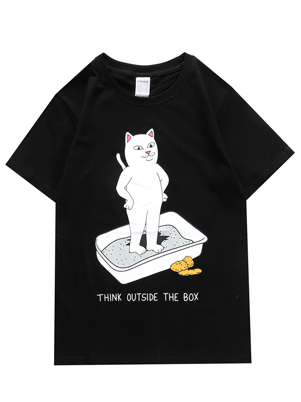 

RIPNDIP-Summer Tide Brand T-shirt Men And Women Short-Sleeved Cat Middle Finger Printing Casual Loose Summer T-shirt