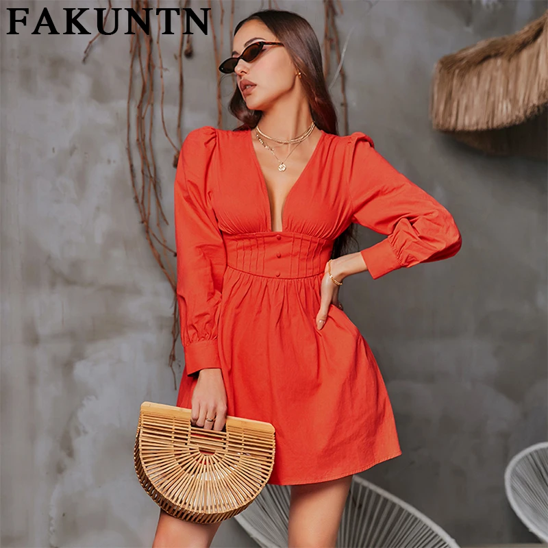 FAKUNTN Women's Dress 2021 New Zipper Sexy Deep V-Neck Long Sleeve Mini A Line Party Dresses Casual Vintage Dress Women Clothing
FAKUNTN Women's Dress 2021 New Zipper Sexy Deep V-Neck Long Sleeve Mini A Line Party Dresses Casual Vintage Dress Women Clothing