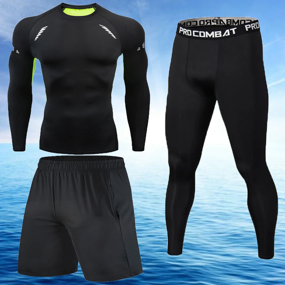 Hot sale men's training three-piece gym fitness compression outdoor cycling clothes jogging tight sportswear T-shirt men's suit
Hot sale men's training three-piece gym fitness compression outdoor cycling clothes jogging tight sportswear T-shirt men's suit