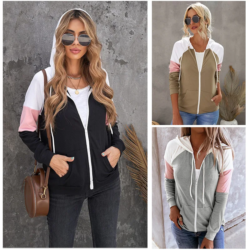 Women Patchwork Long Sleeve Hoodies Zipper Hooded Sweatshirt Jacket Loose Warm Tops Women Autumn Coat
Women Patchwork Long Sleeve Hoodies Zipper Hooded Sweatshirt Jacket Loose Warm Tops Women Autumn Coat