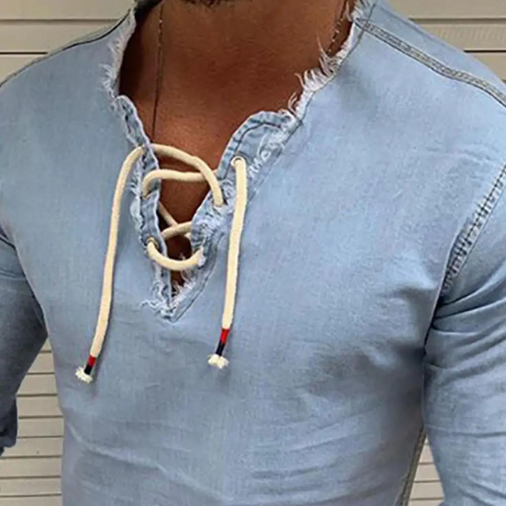 Men's Casual T Shirt Denim Men's short sleeves Shirt Lace Up Solid Color Fringed Stretch Summer Fashion New Slim Slimming
Men's Casual T Shirt Denim Men's short sleeves Shirt Lace Up Solid Color Fringed Stretch Summer Fashion New Slim Slimming