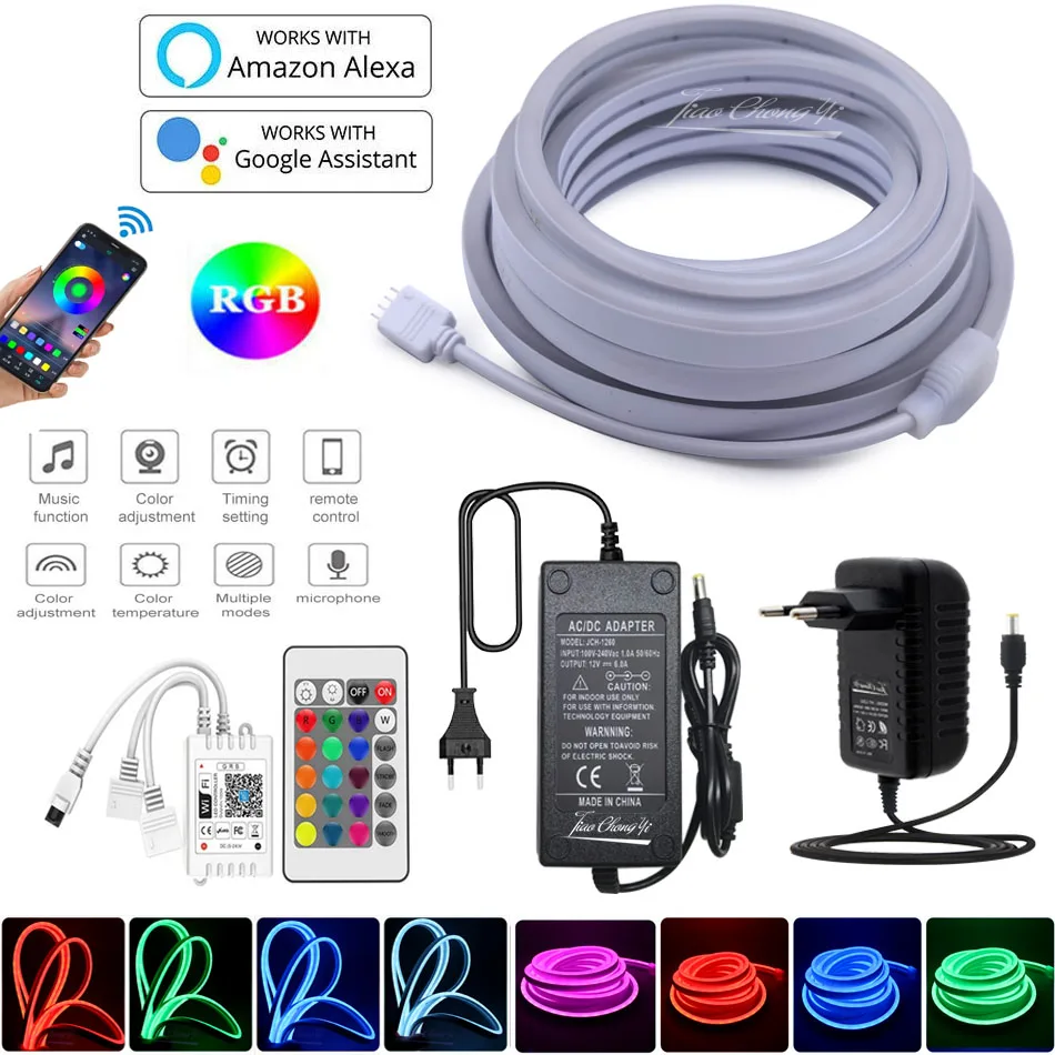 RGB Neon lights 6x12mm 3535 96LEDs/m Flexible Tape Ribbon LED Strip Light DC12V WiFi Smart APP controller 24Key IR remote Kit
RGB Neon lights 6x12mm 3535 96LEDs/m Flexible Tape Ribbon LED Strip Light DC12V WiFi Smart APP controller 24Key IR remote Kit