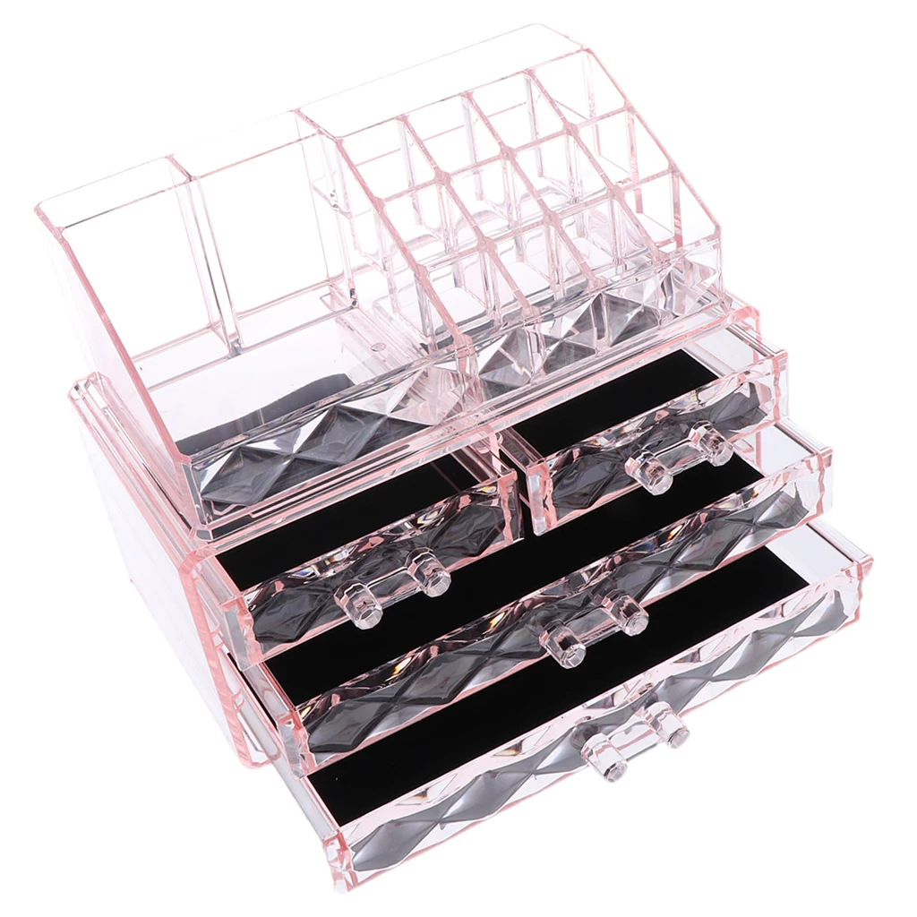 Makeup Organizer Pink Acrylic Cosmetic Storage Case and Jewelry Display Box with 4 Drawers
Makeup Organizer Pink Acrylic Cosmetic Storage Case and Jewelry Display Box with 4 Drawers
