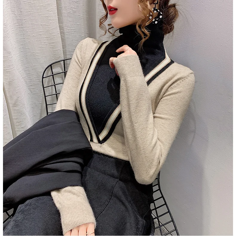 Dui Dui turtleneck women's color matching new autumn and winter vacation two pieces of foreign style with bottom coat 
Dui Dui turtleneck women's color matching new autumn and winter vacation two pieces of foreign style with bottom coat