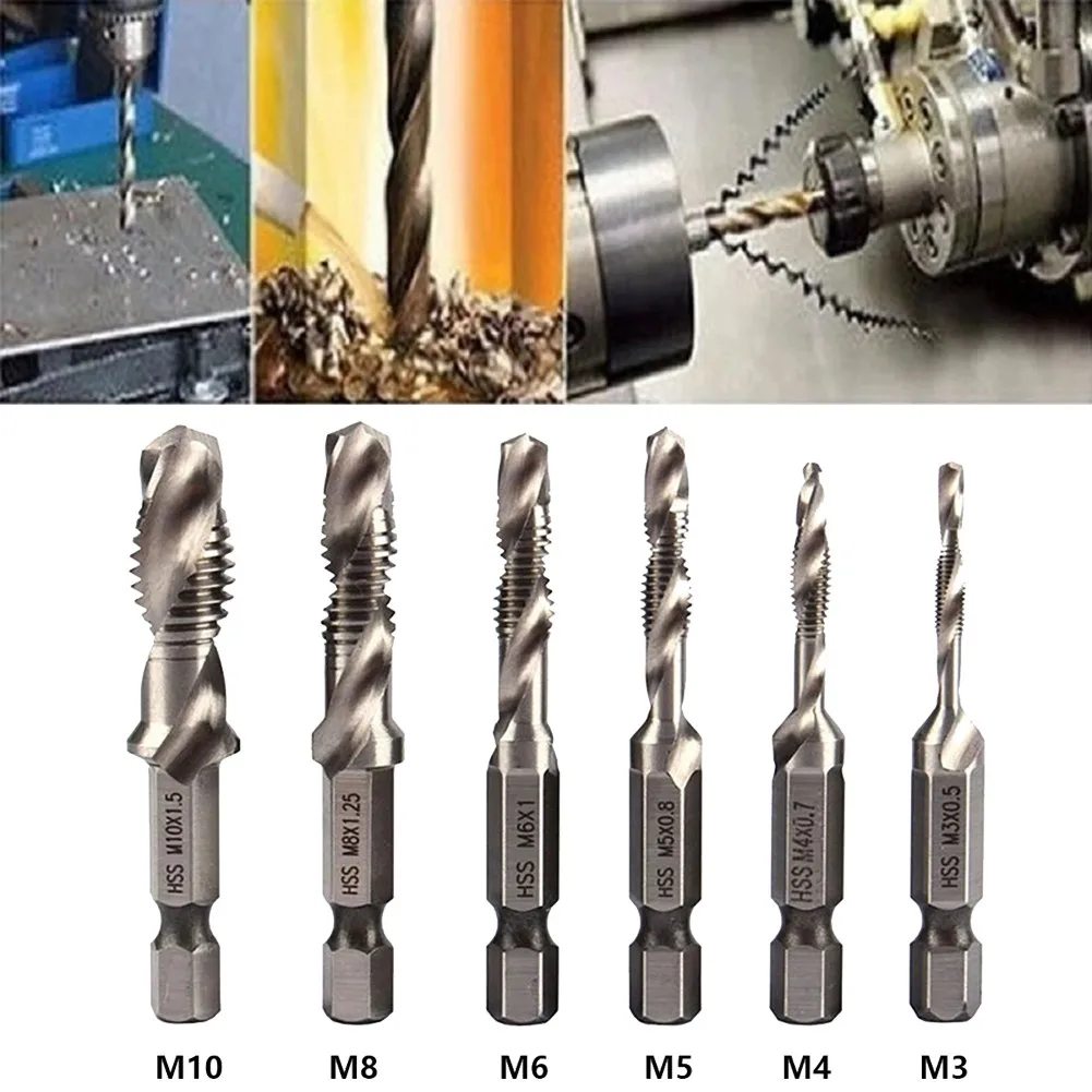 6pcs M3-M10 Hex Shank Titanium Plated HSS Screw Thread Metric Tap Screw Drill Bits Machine Tap Hand Tools
6pcs M3-M10 Hex Shank Titanium Plated HSS Screw Thread Metric Tap Screw Drill Bits Machine Tap Hand Tools