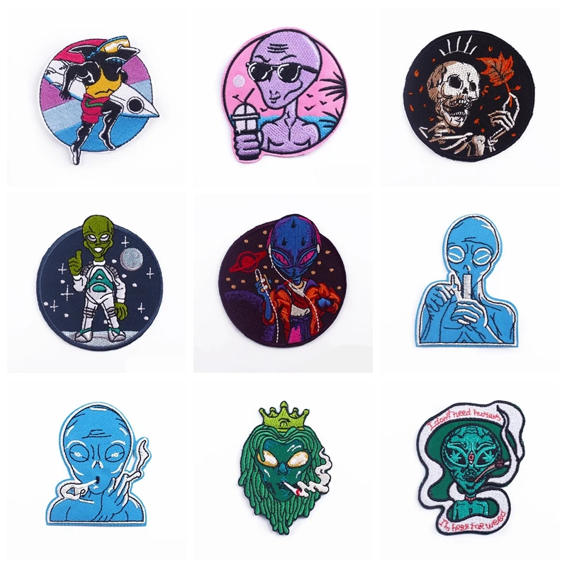 Alien/Punk Patch Iron On Patches On Clothes Diy Skull Applique Sewing Jacket Patch Stripe Embroidered Patches For Clothing Shirt 
Alien/Punk Patch Iron On Patches On Clothes Diy Skull Applique Sewing Jacket Patch Stripe Embroidered Patches For Clothing Shirt