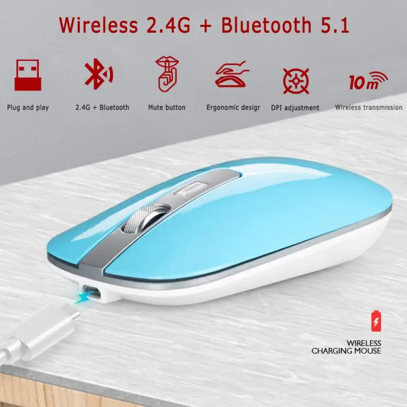Алюминиевая Беспроводная Бесшумная мышь с двойным режимом Bluetooth 5 1 + 2 4G