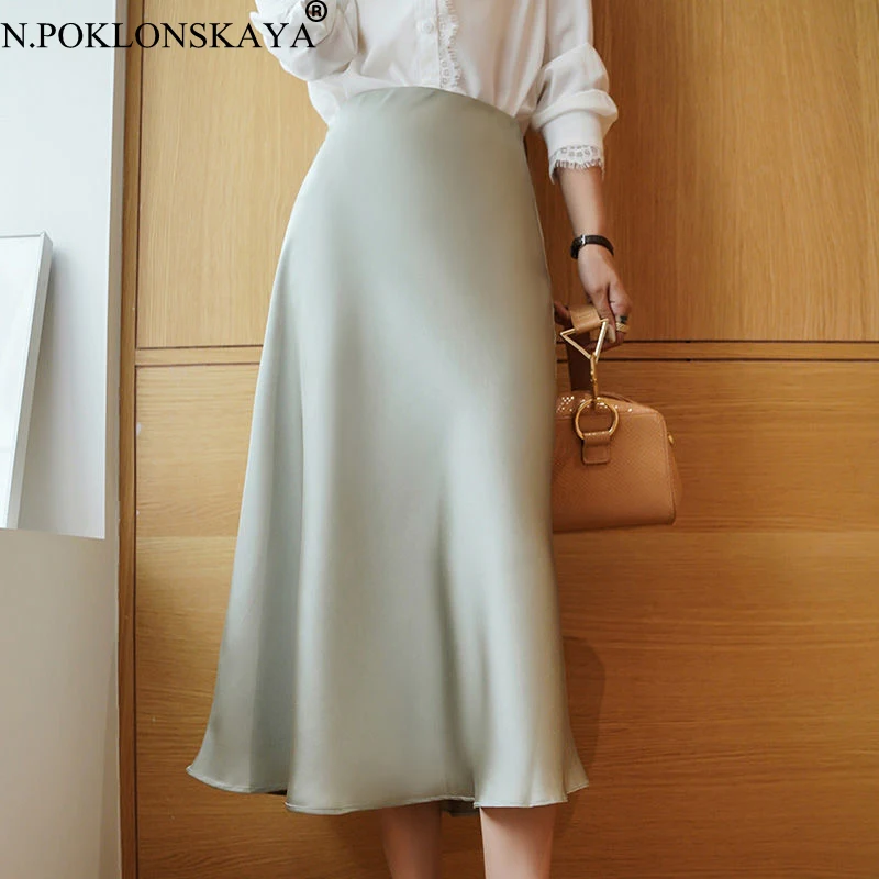 Women Elegant Glossy Satin Skirt Ladies Woman Solid High Waist Office Skirts Shiny Fashion Long Skirt Faldas Mujer Moda 2020
Women Elegant Glossy Satin Skirt Ladies Woman Solid High Waist Office Skirts Shiny Fashion Long Skirt Faldas Mujer Moda 2020