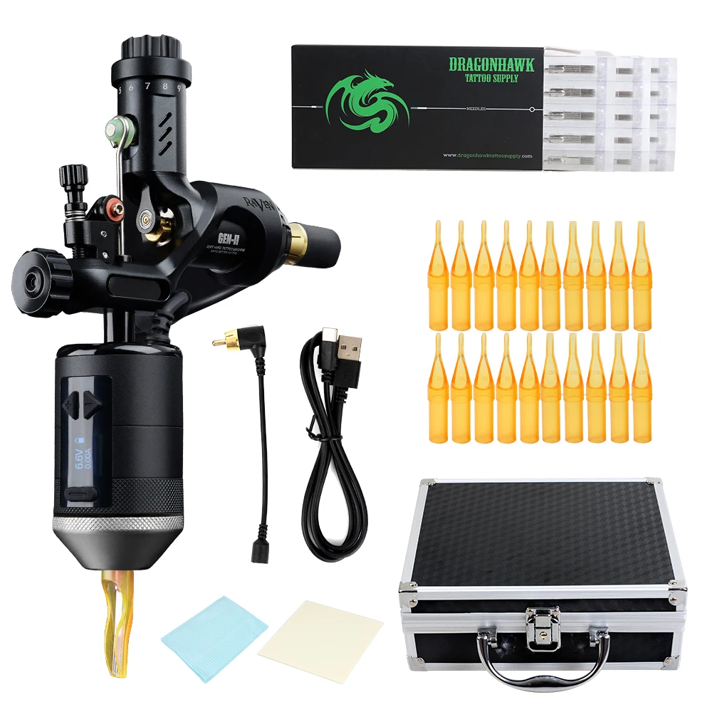Raven II Adjustable Rotary Tattoo Machine Gun Alloy Frame Hand Controller Battery Grip Rechargeable Power Supply Accessories Kit
Raven II Adjustable Rotary Tattoo Machine Gun Alloy Frame Hand Controller Battery Grip Rechargeable Power Supply Accessories Kit
