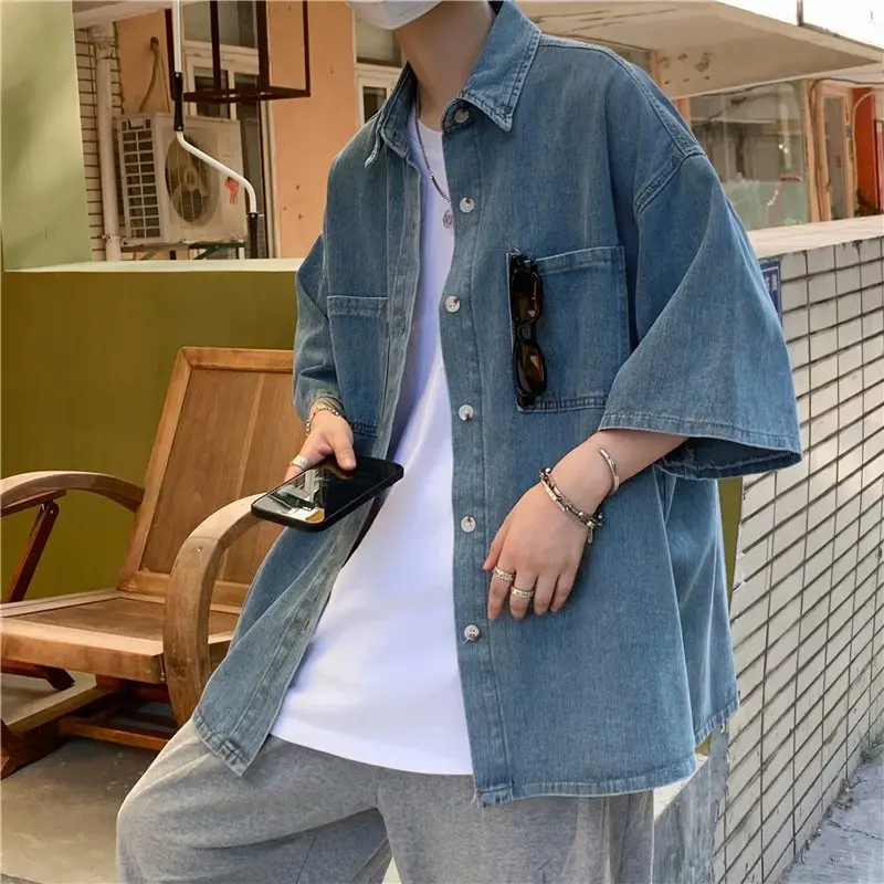 BXyichen Men's Denim Short Sleeve Shirt Summer Hong Kong Style Trend New Retro Loose Shirt Tide Brand Thin Outer Jacket
BXyichen Men's Denim Short Sleeve Shirt Summer Hong Kong Style Trend New Retro Loose Shirt Tide Brand Thin Outer Jacket