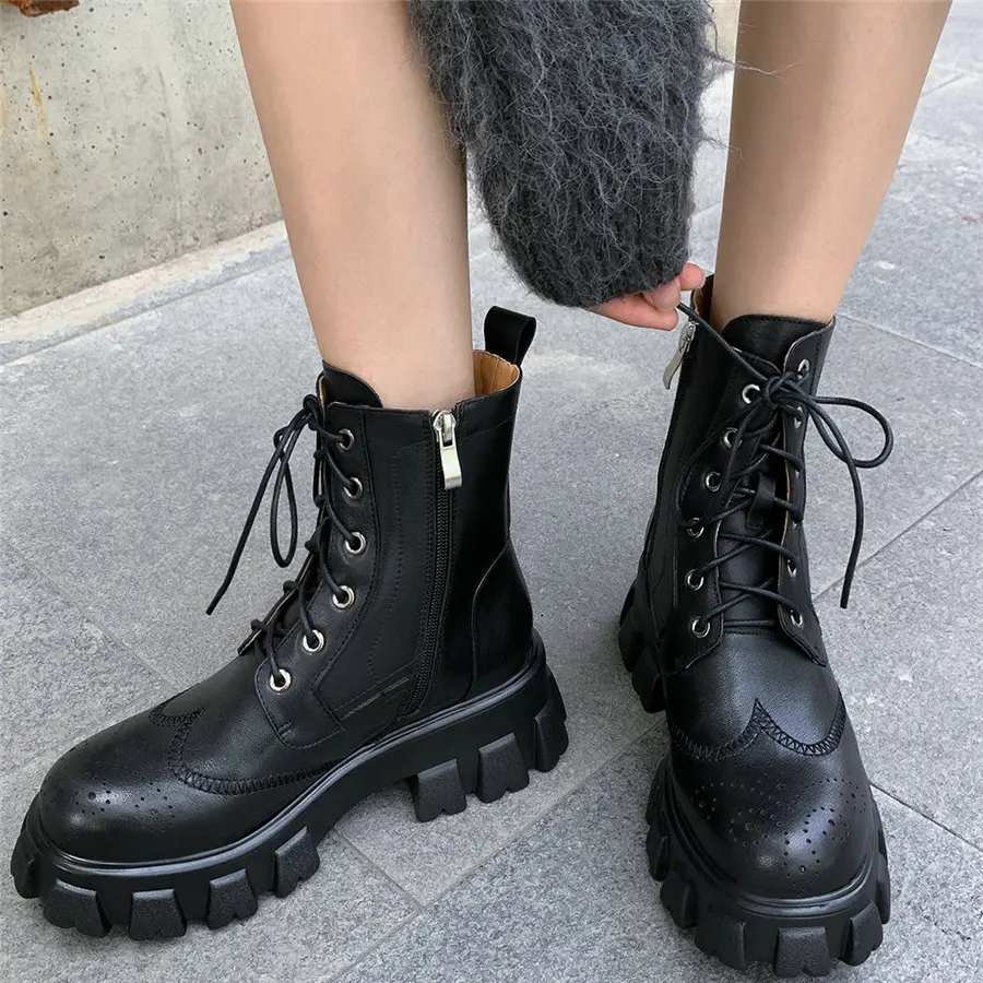 Genuine Leather Chunky Platform Creepers Women High Heel Ankle Boots Female High Top Round Toe Fashion Sneakers Casual Shoes
Genuine Leather Chunky Platform Creepers Women High Heel Ankle Boots Female High Top Round Toe Fashion Sneakers Casual Shoes