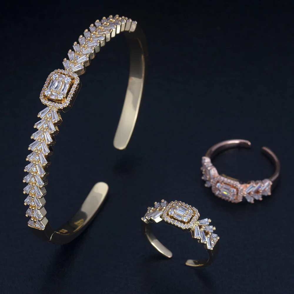 Bride Talk Luxury Brand 2PCS Jewelry Set Micro Paved Baguette Full Cubic Zircon Adjustable Bangle Ring Sets Wedding Accessory
Bride Talk Luxury Brand 2PCS Jewelry Set Micro Paved Baguette Full Cubic Zircon Adjustable Bangle Ring Sets Wedding Accessory