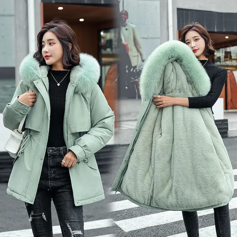 Plus Velvet Warm Coat Women Winter Fur Lining Hooded Parkas Drawstring Slim Waist Midi Length Padded Jacket Women Clothing
Plus Velvet Warm Coat Women Winter Fur Lining Hooded Parkas Drawstring Slim Waist Midi Length Padded Jacket Women Clothing