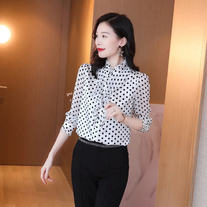 Heavyweight Mulberry Silk Shirt Women's Long Sleeve Polka Dot Print Blouse 2021 New Fashion Lotus Leaf Tops
Heavyweight Mulberry Silk Shirt Women's Long Sleeve Polka Dot Print Blouse 2021 New Fashion Lotus Leaf Tops