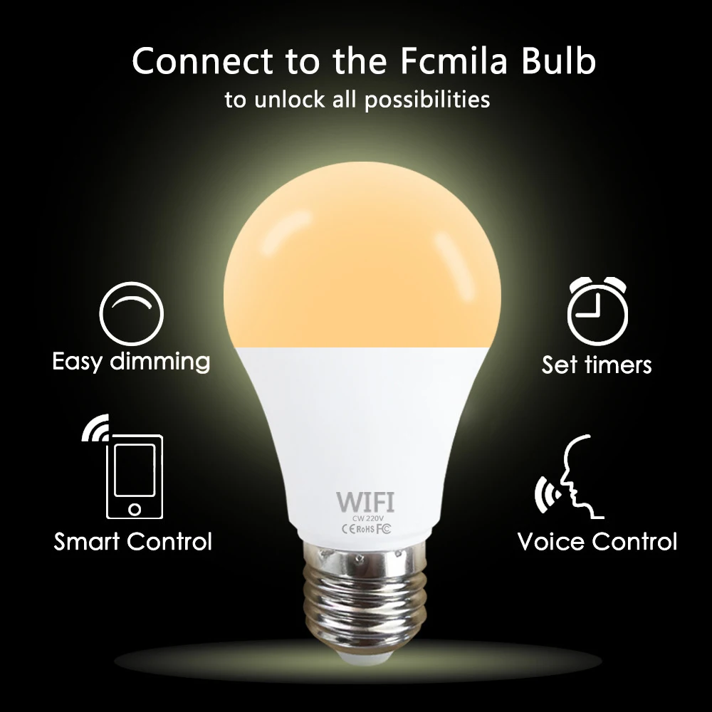 

Light Bulb Smart Dimmable 15W B22 E27 Led Lamp WIFI App Operate Alexa Google Assistant Control Wake Up Smart Lamp Night Light