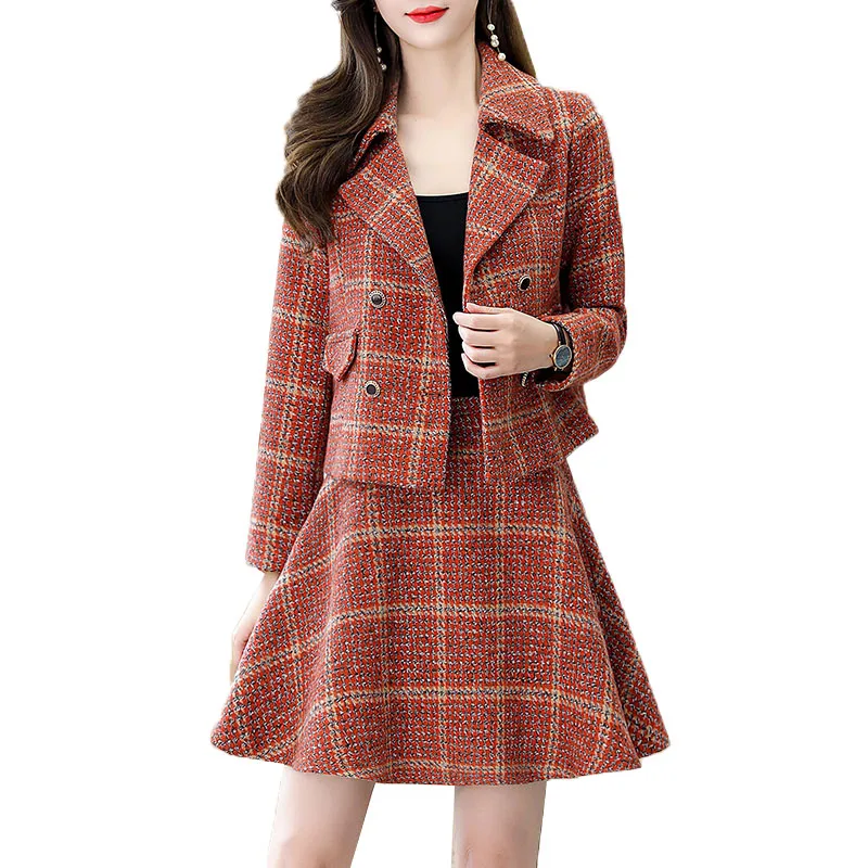 Woolen Two Piece Set Top And Skirt Women Autumn 2020 New fashion Korean Slim Woolen suit Female Short skirt lattice Sets R487
Woolen Two Piece Set Top And Skirt Women Autumn 2020 New fashion Korean Slim Woolen suit Female Short skirt lattice Sets R487