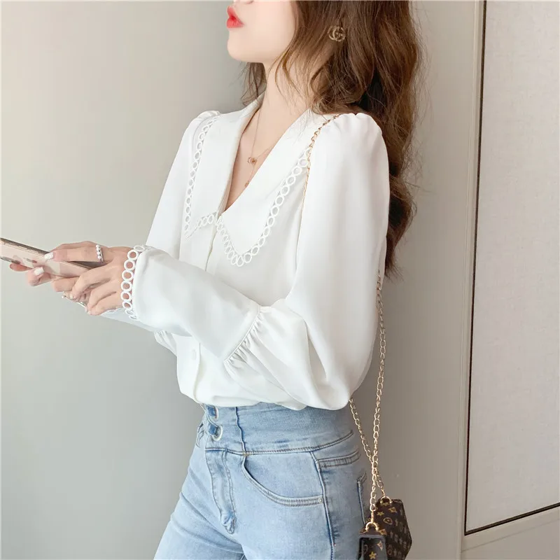 Spring Women Fashion Korean shirt Tops Long Sleeve White Chiffon Blouse Woman Clothing Lace Elegant Shirts Office Lady Harajuku
Spring Women Fashion Korean shirt Tops Long Sleeve White Chiffon Blouse Woman Clothing Lace Elegant Shirts Office Lady Harajuku