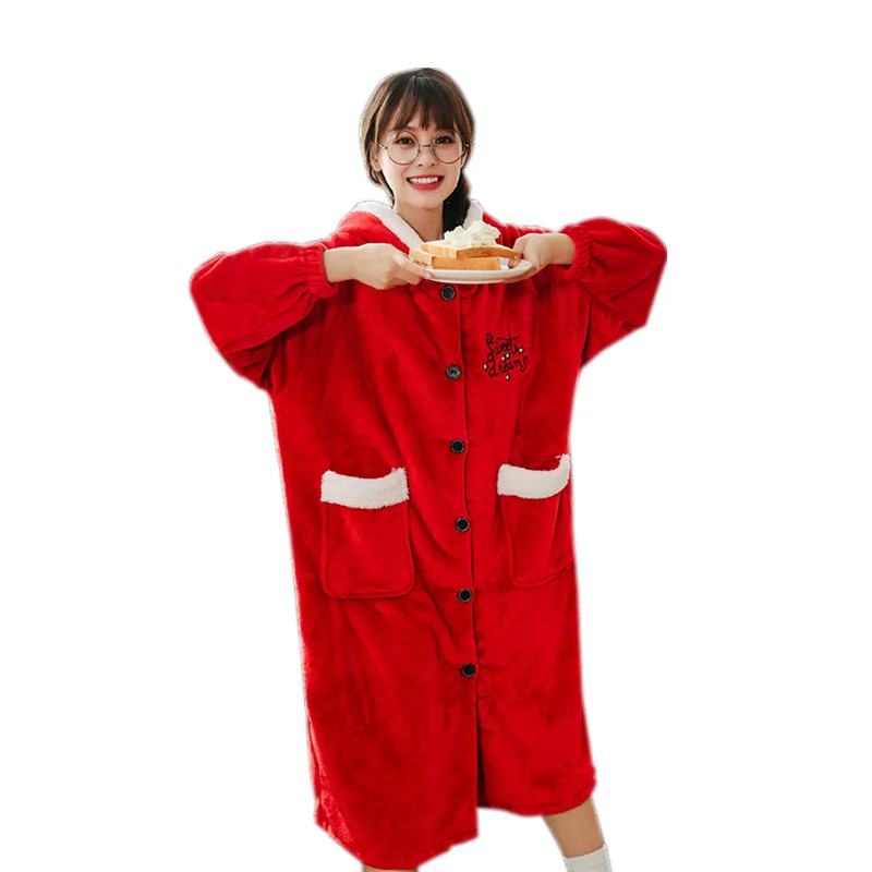 Nightdress Korean Female Winter Thick Coral Fleece Cute Girl Hooded Long-sleeved Women Flannel Nightgown Warm Homewear reindeer
Nightdress Korean Female Winter Thick Coral Fleece Cute Girl Hooded Long-sleeved Women Flannel Nightgown Warm Homewear reindeer