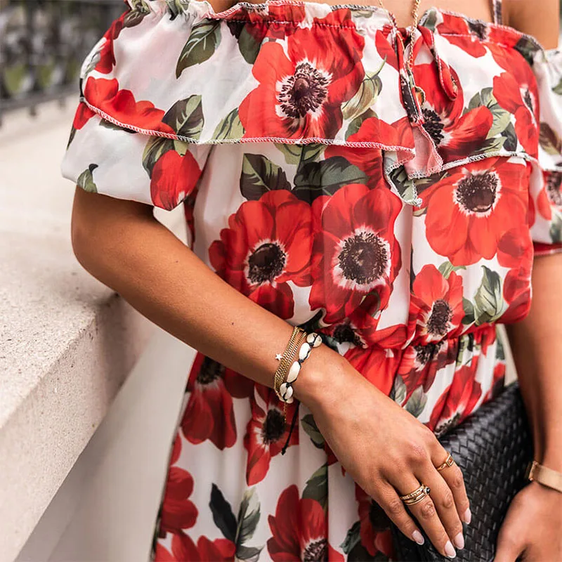 Women's Chiffon Floral Short Dress Off the Shoulder Slash Neck Boho Romatic Summer Ruffles Dress Beach Style Lady Mini Vestidos
Women's Chiffon Floral Short Dress Off the Shoulder Slash Neck Boho Romatic Summer Ruffles Dress Beach Style Lady Mini Vestidos