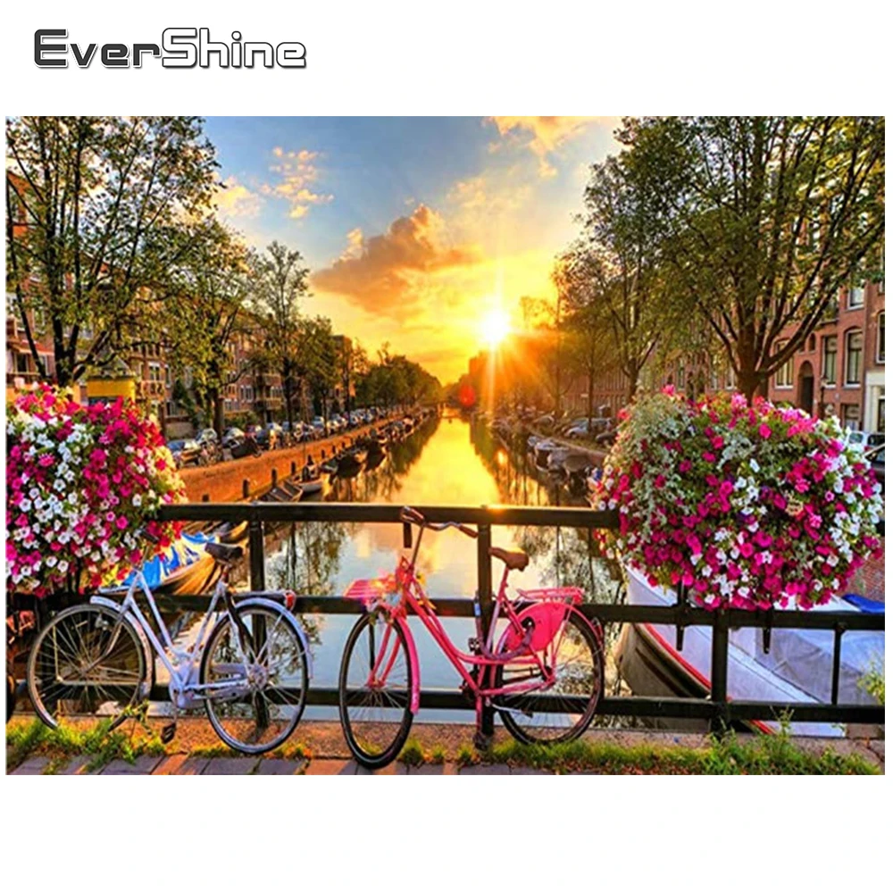 Алмазная вышивка EverShine, картина Стразы с изображением велосипеда, мозаика 5D с закатным пейзажем, наборы для вышивки крестиком, Декор 
Алмазная вышивка EverShine, картина Стразы с изображением велосипеда, мозаика 5D с закатным пейзажем, наборы для вышивки крестиком, Декор