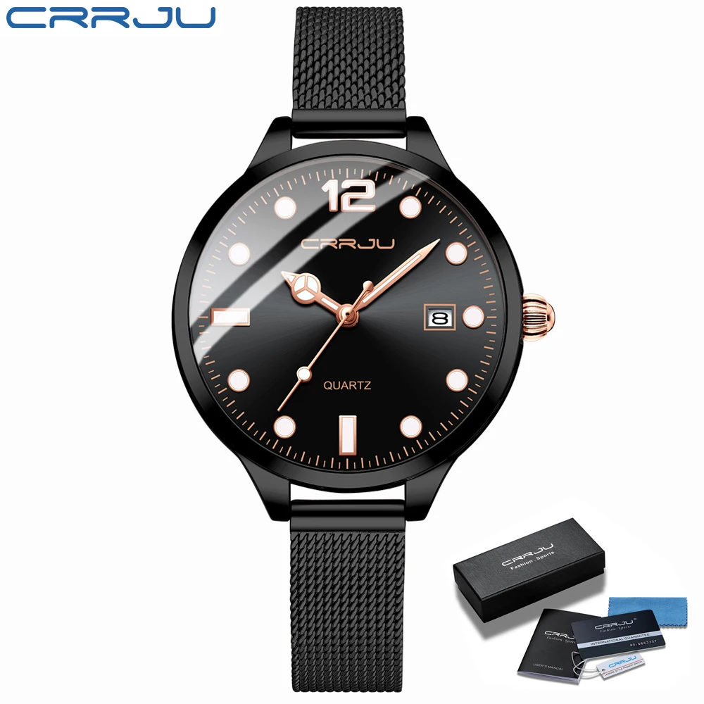 Women Watch CRRJU Woman's Fashion Luminous Quartz Waterproof Wristwatch Black Mesh Strap Ladies Dress watch relogio feminino
Women Watch CRRJU Woman's Fashion Luminous Quartz Waterproof Wristwatch Black Mesh Strap Ladies Dress watch relogio feminino