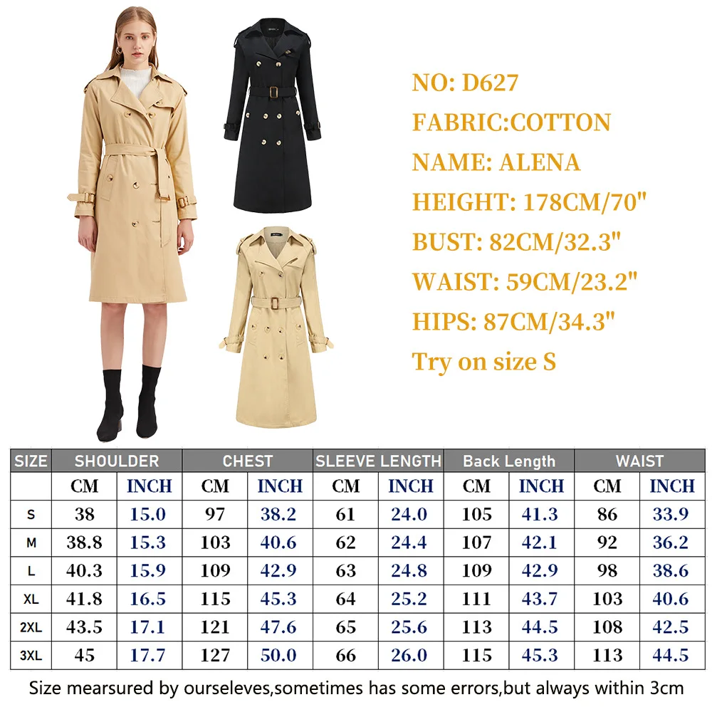 

2021 New England Style Trench Coat Long Style for Women Waist Hugging Cotton Fashion Classic Lapel Office lady windbreak