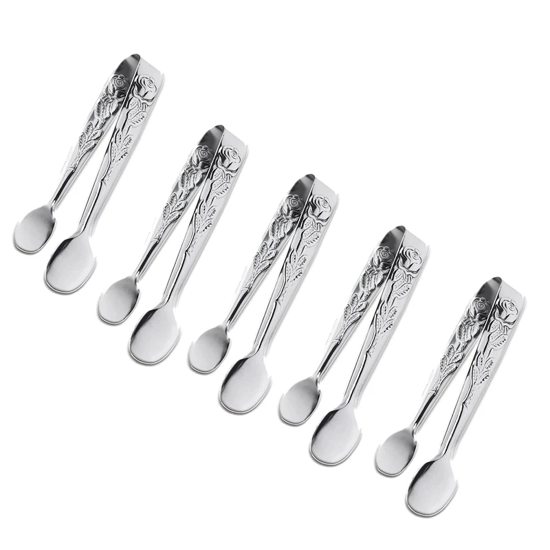 5PCS Mini Serving Tongs,4Inch Rose Stainless Steel Sugar Tongs, Silver Small Ice Tongs for Tea and Coffee Party,Desserts
5PCS Mini Serving Tongs,4Inch Rose Stainless Steel Sugar Tongs, Silver Small Ice Tongs for Tea and Coffee Party,Desserts