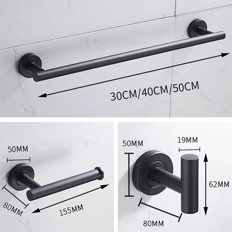 Bathroom Hardware Sets Black Stainless Steel Wall Mounted Bathroom Accessories Single Bar Towel Rack Roll Paper Holder Robe Hook
Bathroom Hardware Sets Black Stainless Steel Wall Mounted Bathroom Accessories Single Bar Towel Rack Roll Paper Holder Robe Hook
