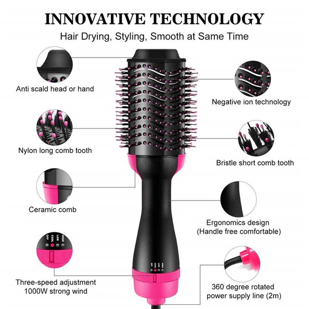 4 in 1 Hair Dryer Volumizer Brush One Step Negative Ion Straightening&Curling Styling Salon Electric Comb Modes Hot&Cool 4Plugs
4 in 1 Hair Dryer Volumizer Brush One Step Negative Ion Straightening&Curling Styling Salon Electric Comb Modes Hot&Cool 4Plugs