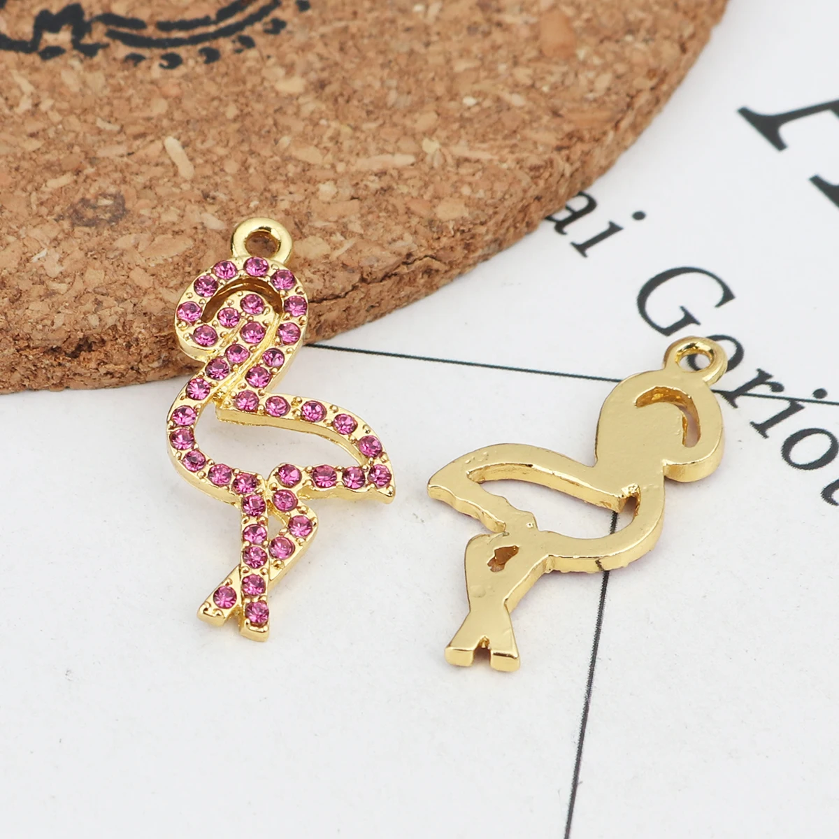 Zinc Based Alloy Charms Flamingo Pendants Gold Color Cabochon Settings Fuchsia Rhinestone 29mm x 14mm For DIY Jewelry, 2 PCs
Zinc Based Alloy Charms Flamingo Pendants Gold Color Cabochon Settings Fuchsia Rhinestone 29mm x 14mm For DIY Jewelry, 2 PCs
