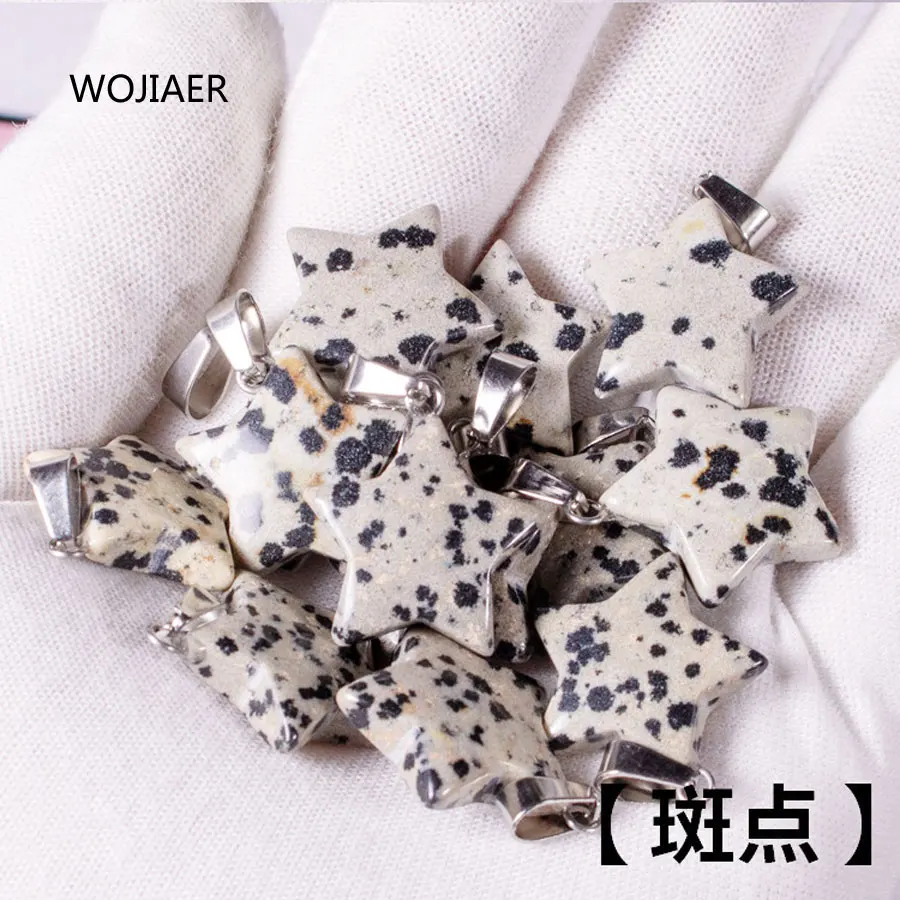 WOJIAER Five-pointed Star Natural Dalmation Jaspers Stone Charms Pendants for Jewelry Making Necklace Good Quality 20x6mm ZM0570
WOJIAER Five-pointed Star Natural Dalmation Jaspers Stone Charms Pendants for Jewelry Making Necklace Good Quality 20x6mm ZM0570