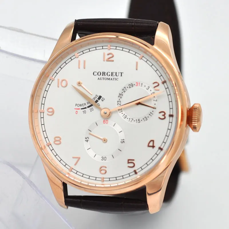 New Corgeut watch 42mm rosegold case white dail mens seagull automatic mechanical wristwatches Power Reserve date
New Corgeut watch 42mm rosegold case white dail mens seagull automatic mechanical wristwatches Power Reserve date