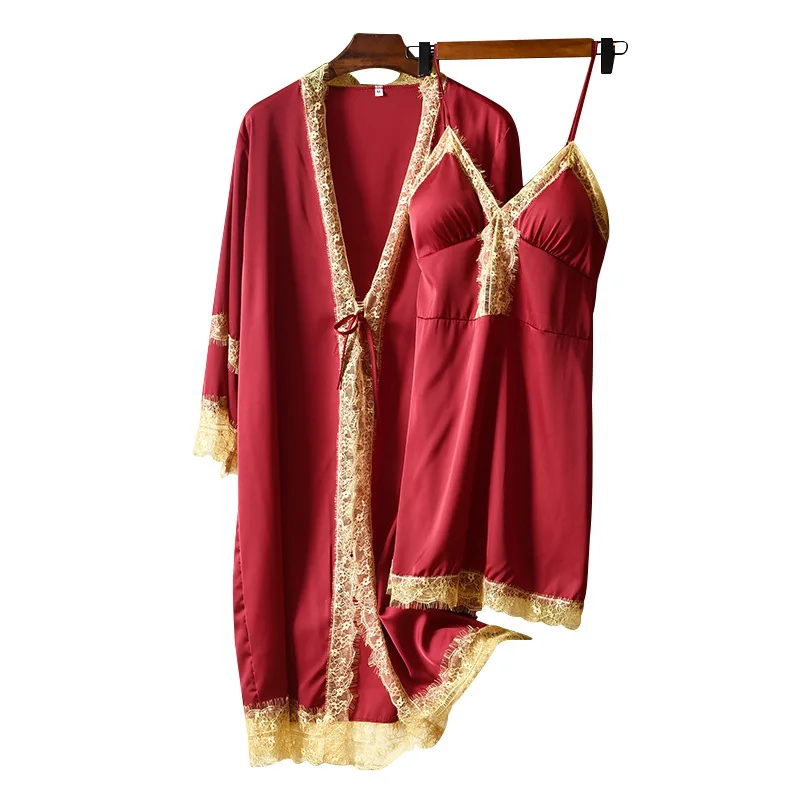 2PCS Robe Set Sexy Women Sleep Set Lace Nightwear Kimono Gown V-Neck Intimate Lingerie Casual Sleepwear Lace Home Clothing 
2PCS Robe Set Sexy Women Sleep Set Lace Nightwear Kimono Gown V-Neck Intimate Lingerie Casual Sleepwear Lace Home Clothing