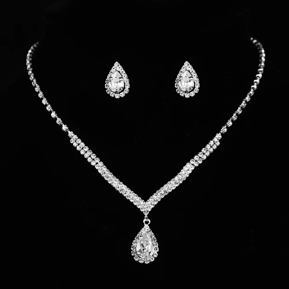 CX15 Wedding Jewelry Zircon Water Drop Bride 2-Piece Set Silver Plated Crystal Necklace Earring Set
CX15 Wedding Jewelry Zircon Water Drop Bride 2-Piece Set Silver Plated Crystal Necklace Earring Set
