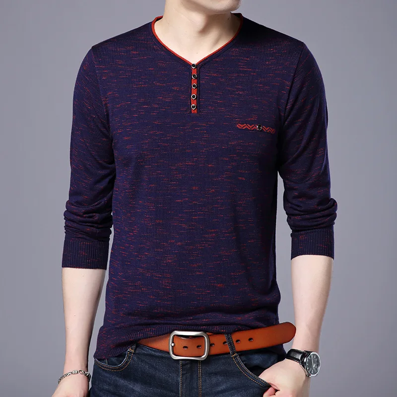 YUSHU Новые Осенние теплые шерстяные свитера для мужчин Slim Fit пуловер с v образным