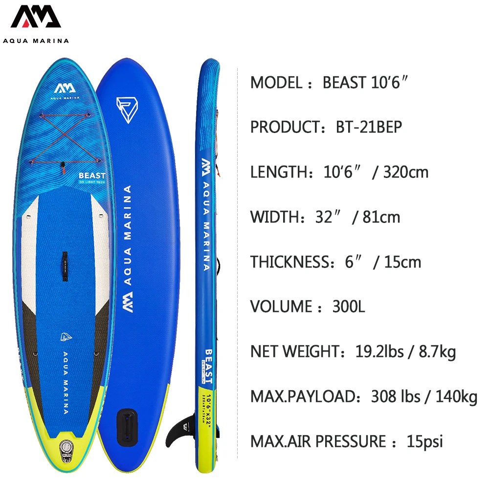 2021 NEW Surfboard Aqua Marina BEAST 10'6" Inflatable SUP Stand Up Paddle Boards Water Sport Surf Board Surf Kayak Boat Dinghy
2021 NEW Surfboard Aqua Marina BEAST 10'6" Inflatable SUP Stand Up Paddle Boards Water Sport Surf Board Surf Kayak Boat Dinghy