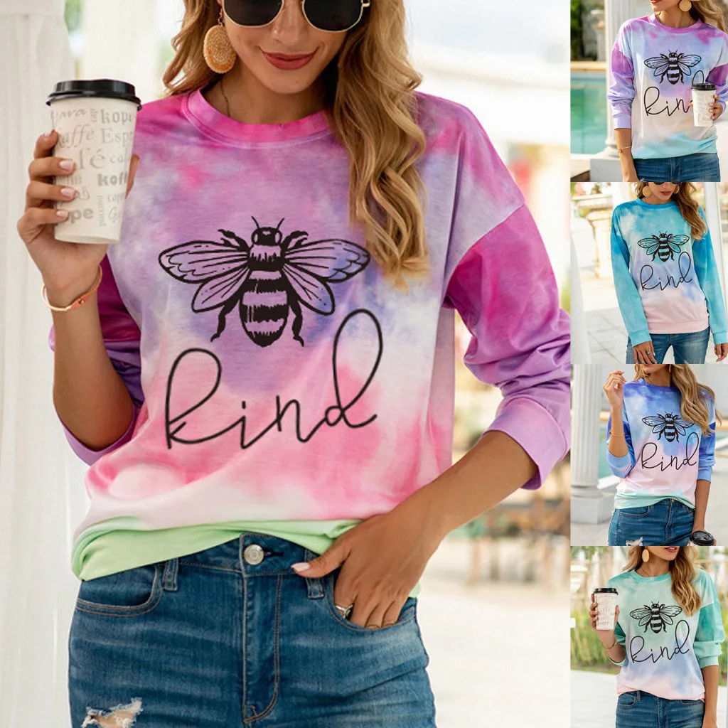 Tie dye Crewneck Sweatshirts Winter Tops Bee Print Long-sleeved Colorblock Pullover Fall 2020 Women Clothing A30
Tie dye Crewneck Sweatshirts Winter Tops Bee Print Long-sleeved Colorblock Pullover Fall 2020 Women Clothing A30