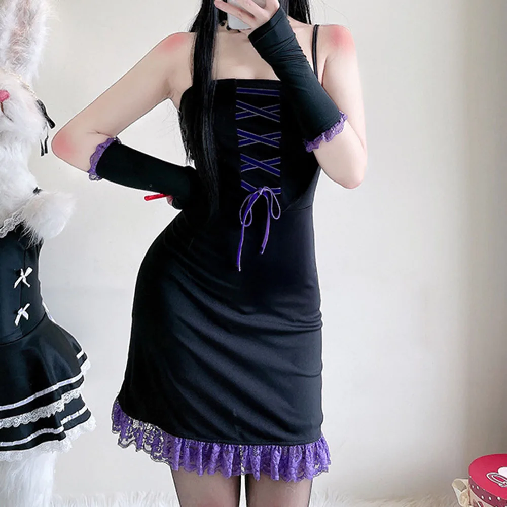 Gothic Sling Lace Splicing Color Contrast Women's Dress 2021 Summer New Fashion Trend Bandage Sleeve Buttocks Dress
Gothic Sling Lace Splicing Color Contrast Women's Dress 2021 Summer New Fashion Trend Bandage Sleeve Buttocks Dress