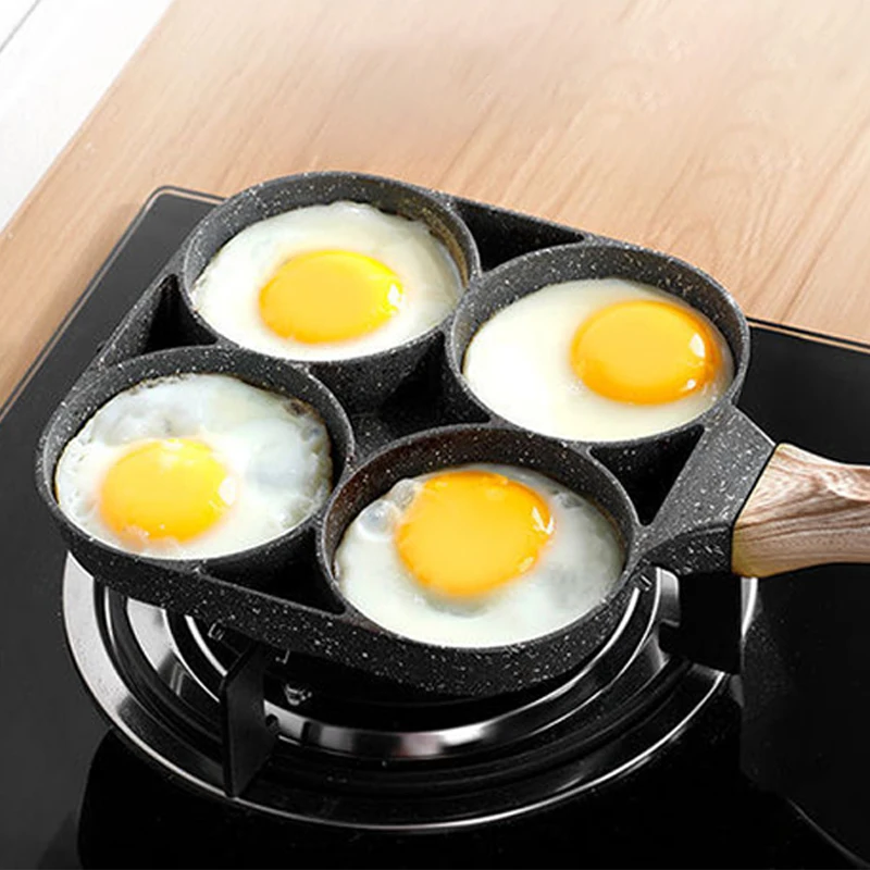 Four-hole Frying Pot Thickened Omelet Pan Black Non-stick Egg Steak Ham Pancake Wooden Handle Kitchen Cooking Breakfast Maker
Four-hole Frying Pot Thickened Omelet Pan Black Non-stick Egg Steak Ham Pancake Wooden Handle Kitchen Cooking Breakfast Maker