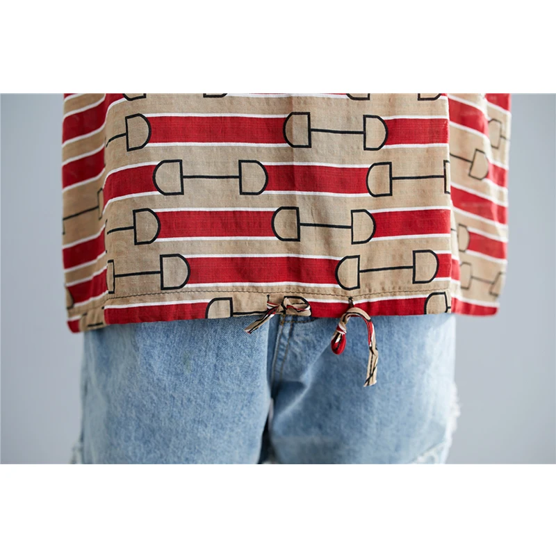 Women Fashion 2021 Summer Stripe V-neck Cotton and Linen Plus Size Loose Casual Oversize Short Sleeve Print Shirts 9432
Women Fashion 2021 Summer Stripe V-neck Cotton and Linen Plus Size Loose Casual Oversize Short Sleeve Print Shirts 9432