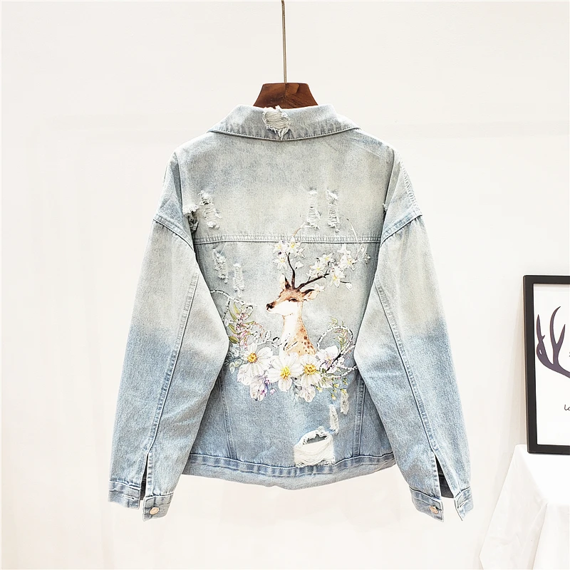 Fashion Beading Embroidery Denim Jacket Women Loose Long Sleeve Short Outerwear Autumn New Korean Holes Jeans Jacket Coat Female
Fashion Beading Embroidery Denim Jacket Women Loose Long Sleeve Short Outerwear Autumn New Korean Holes Jeans Jacket Coat Female