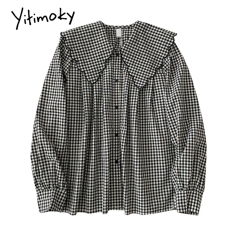 Yitimoky White Blouse Peter Pan Collar Plaid Button Up Shirt for Women Long Sleeve Ladies Tops Korean Fashion Clothes 2021 New
Yitimoky White Blouse Peter Pan Collar Plaid Button Up Shirt for Women Long Sleeve Ladies Tops Korean Fashion Clothes 2021 New