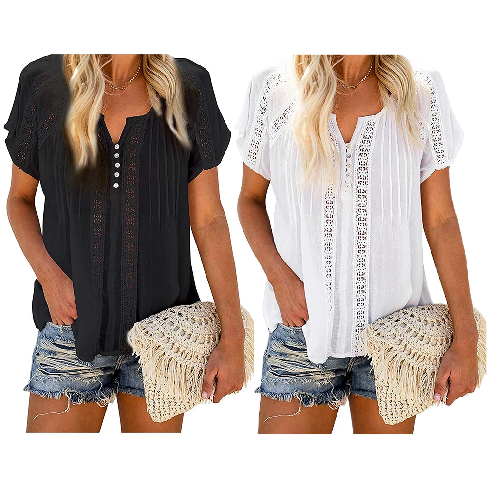 Women's Casual Lace Crochet Eyelet T-shirt Solid Color Short Sleeve Top Buttoned Shirt V-neck Shirt Work Club Vacation Summer
Women's Casual Lace Crochet Eyelet T-shirt Solid Color Short Sleeve Top Buttoned Shirt V-neck Shirt Work Club Vacation Summer